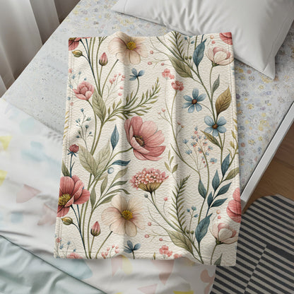 Vintage Floral Pattern Design In Delicate Hues Velveteen Plush Blankets - Walk Greener