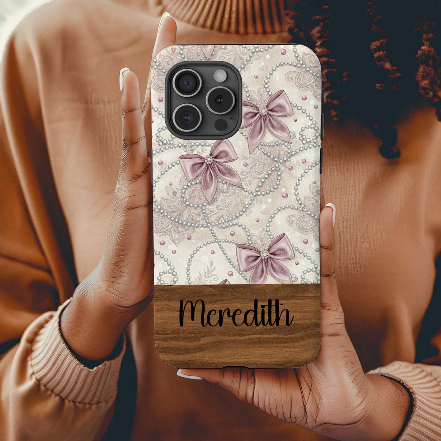 Personalized Pink Bow Pattern Meredith Phone Case