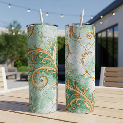 Elegant Green and Gold Swirl Design Tumbler