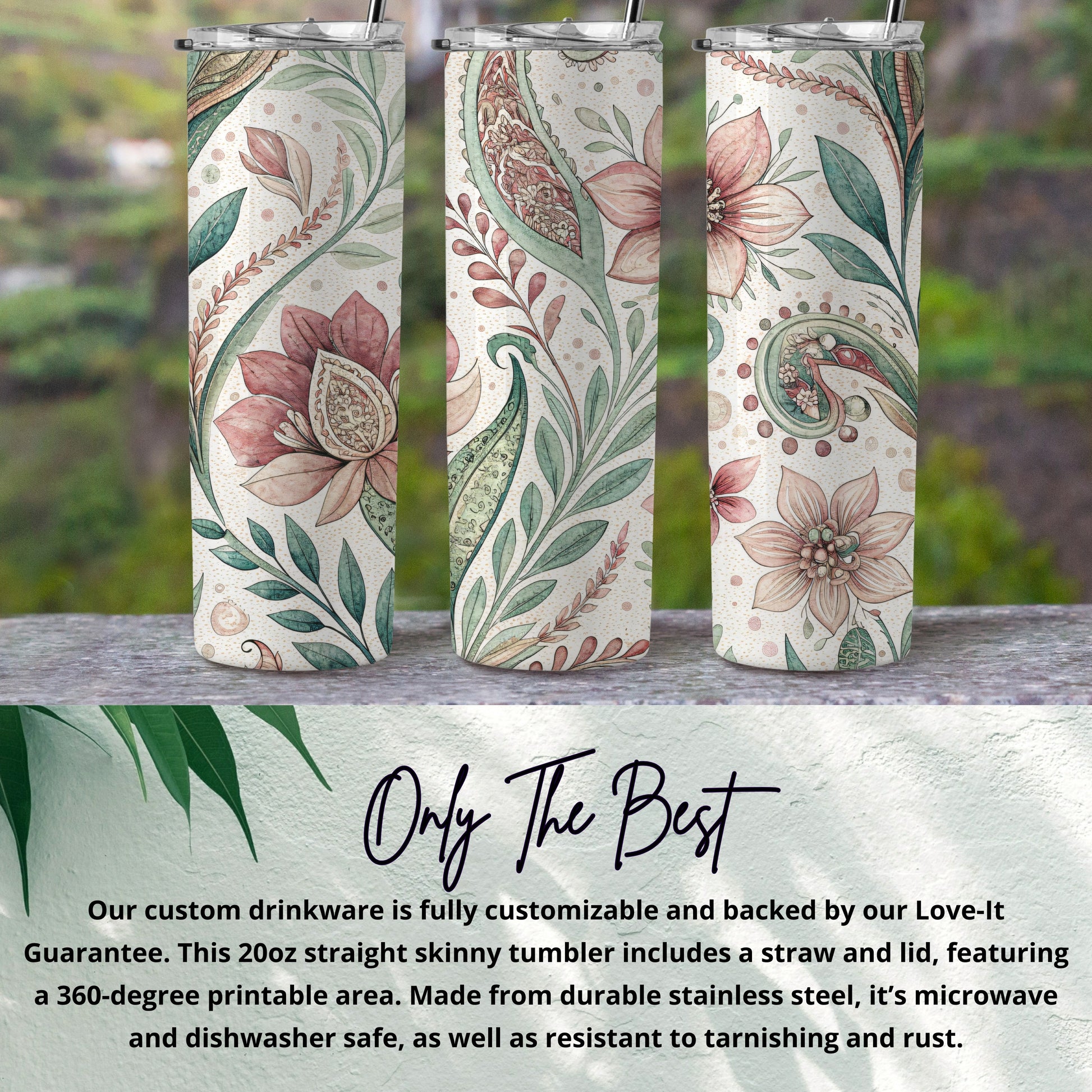 Floral Garden Paisley Design Perfect 20 oz Skinny Tumbler - Walk Greener