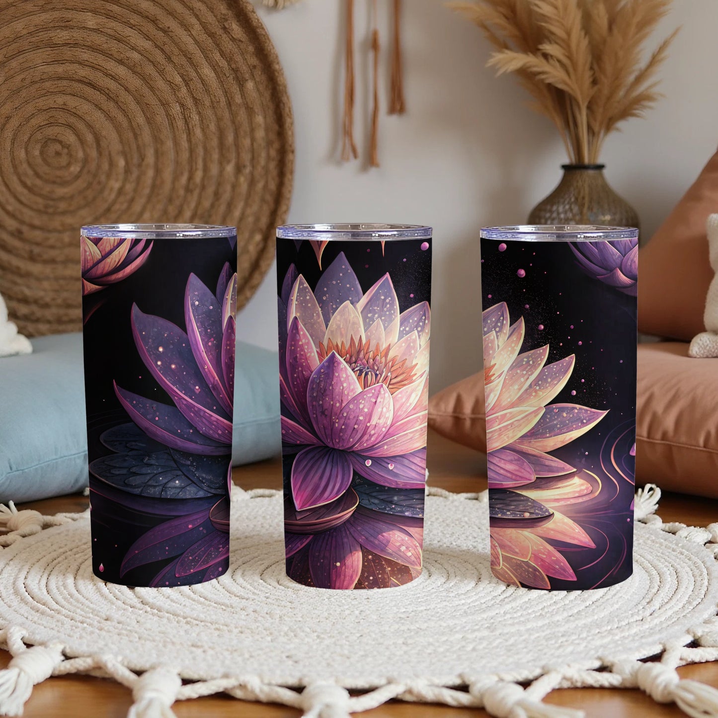 Artistic Pink Lotus On Water Design Pattern Tumblers - Walk Greener