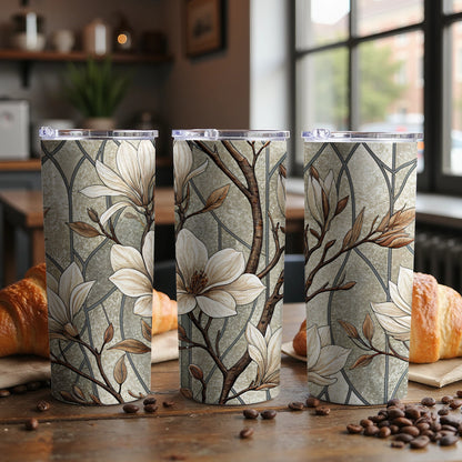 Magnolia Floral Design on Mosaic Background 20 oz Skinny Tumbler - Walk Greener