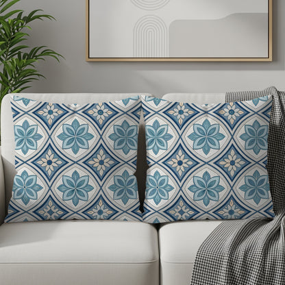 Blue Geometric Pattern Decorative Throw Pillow Set