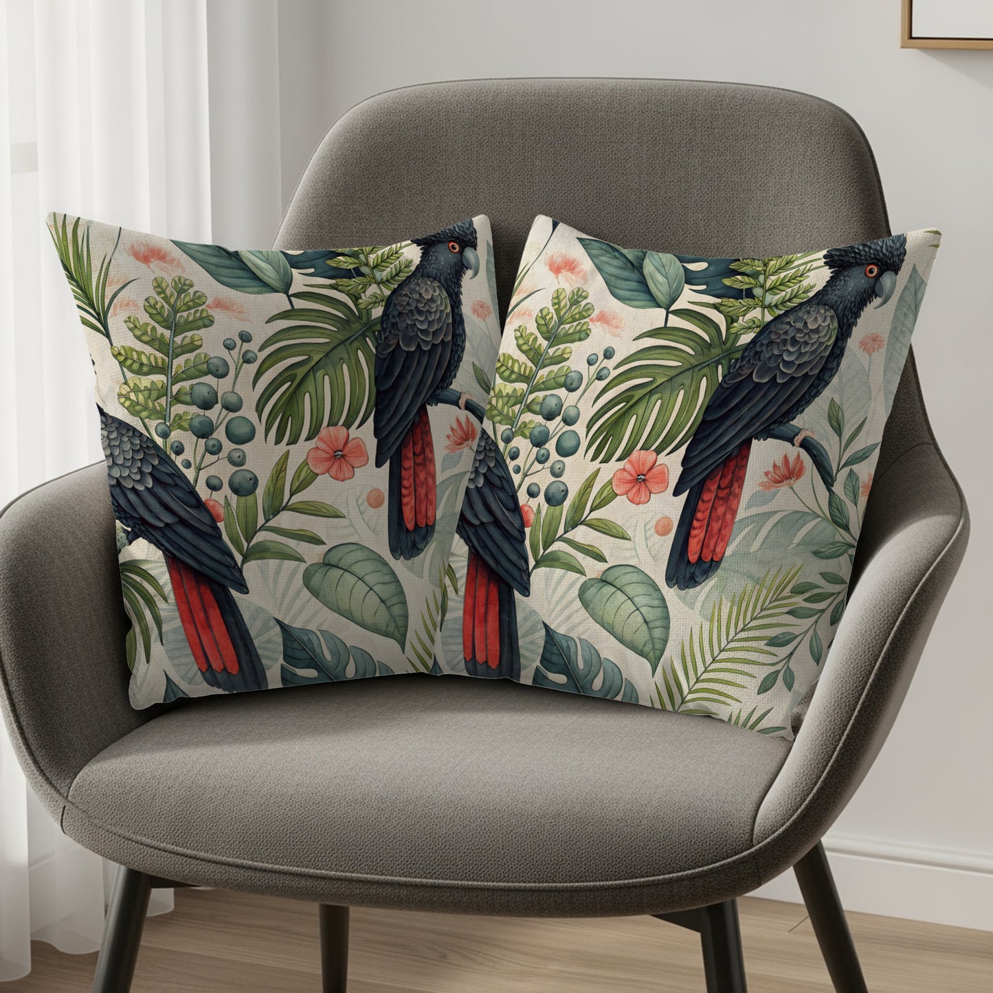 Tropical Parrot Design Decorative Throw Pillow Set