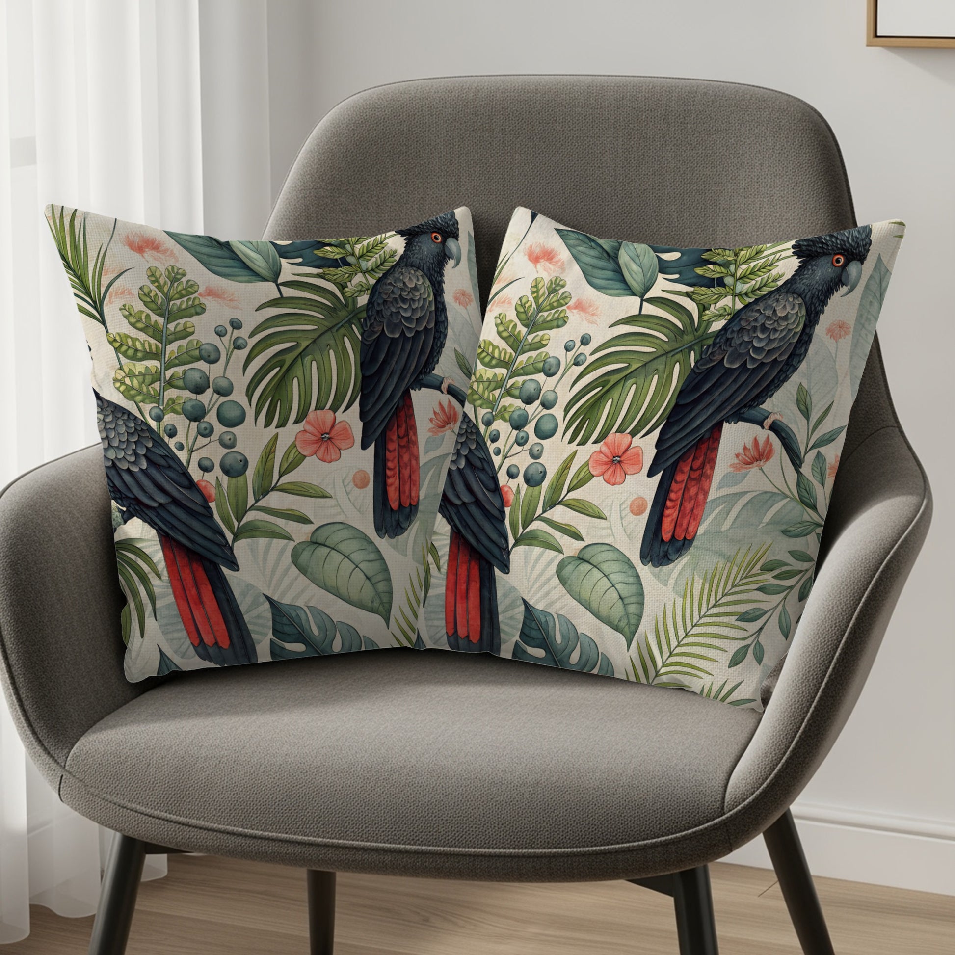 Tropical Parrot Design Decorative Throw Pillow Set