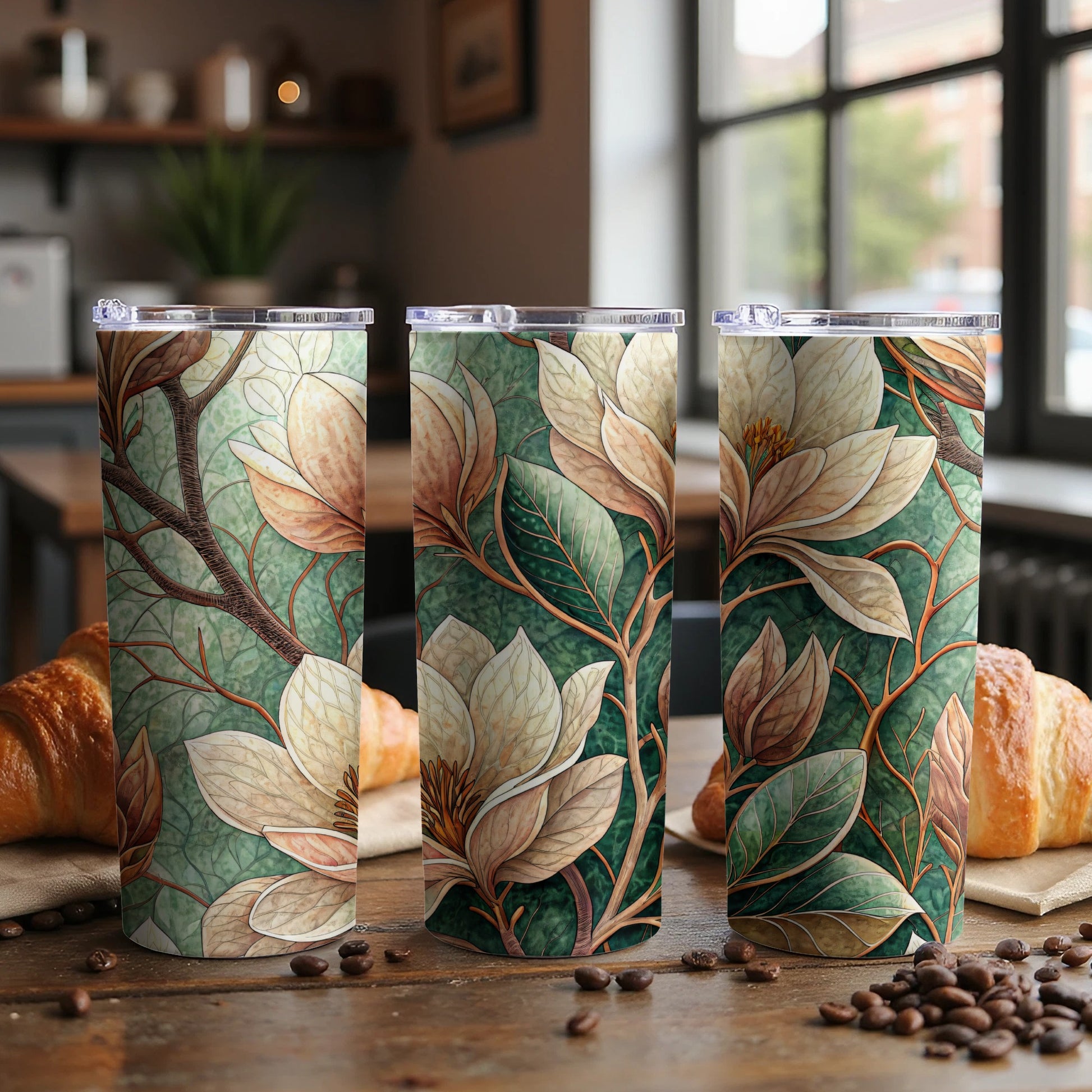 Magnolia Floral Dream Pattern Spring Design Art 20 oz Skinny Tumbler - Walk Greener