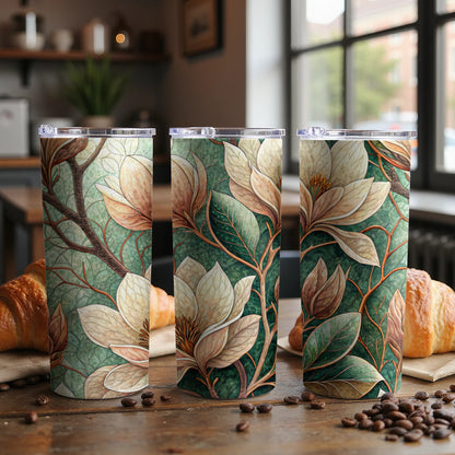 Magnolia Floral Dream Pattern Spring Design Art 20 oz Skinny Tumbler - Walk Greener