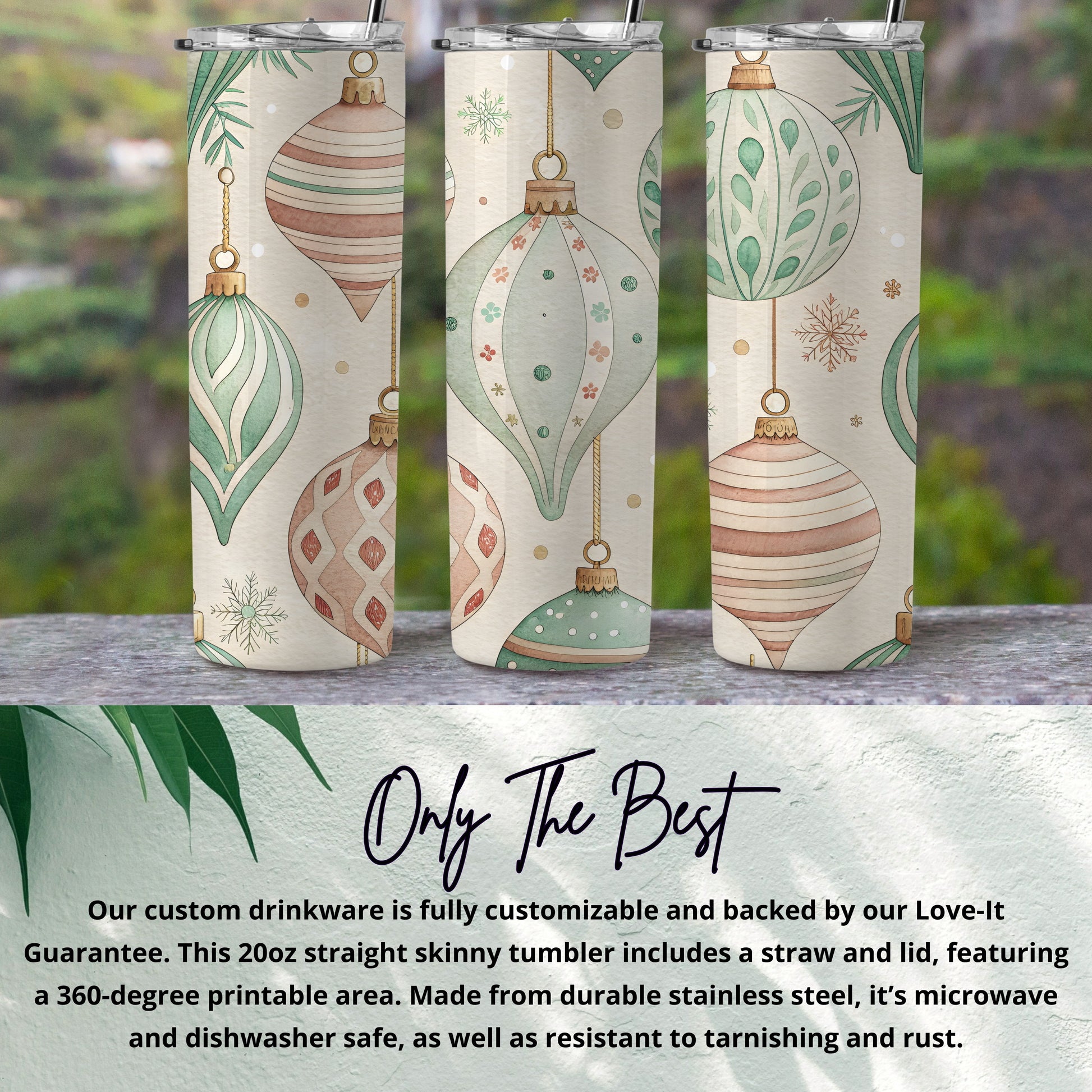 Elegant Ornament Design Custom Skinny Tumbler 20oz
