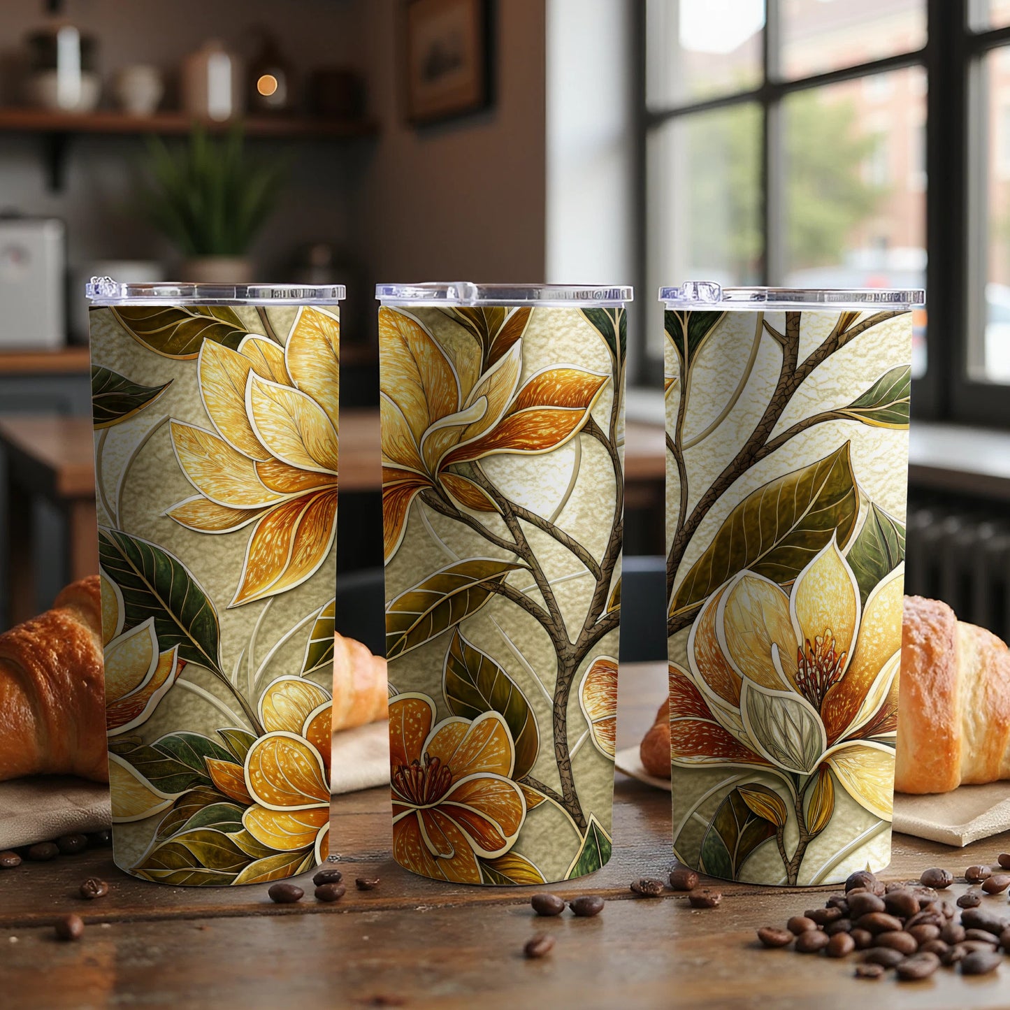 Golden Floral Bloom Delightful Botanical Decor 20 oz Skinny Tumbler - Walk Greener