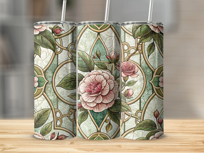 Ornate Floral Pattern In Stained Glass Style 20 oz Skinny Tumbler - Walk Greener