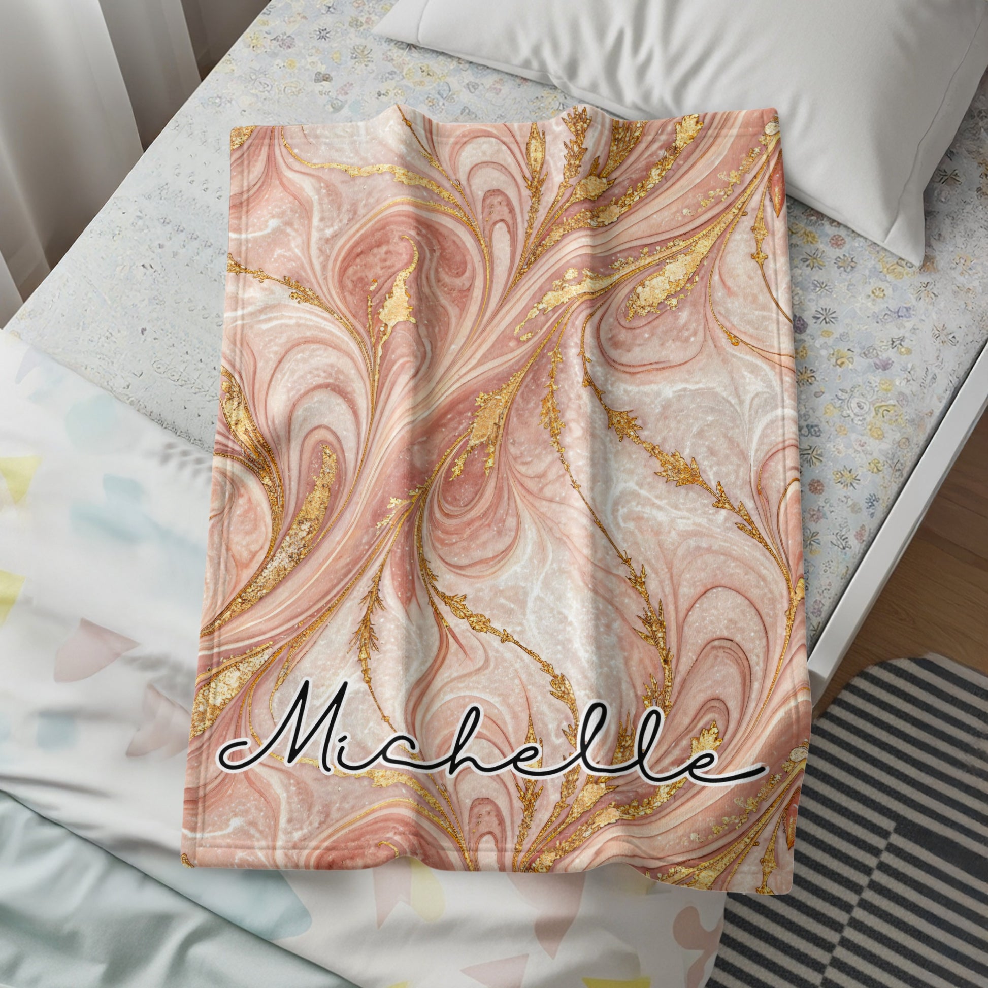 Rose Gold Marble Custom Name Personalized Unique Blanket - Walk Greener