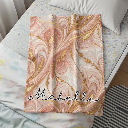 Rose Gold Marble Custom Name Personalized Unique Blanket - Walk Greener
