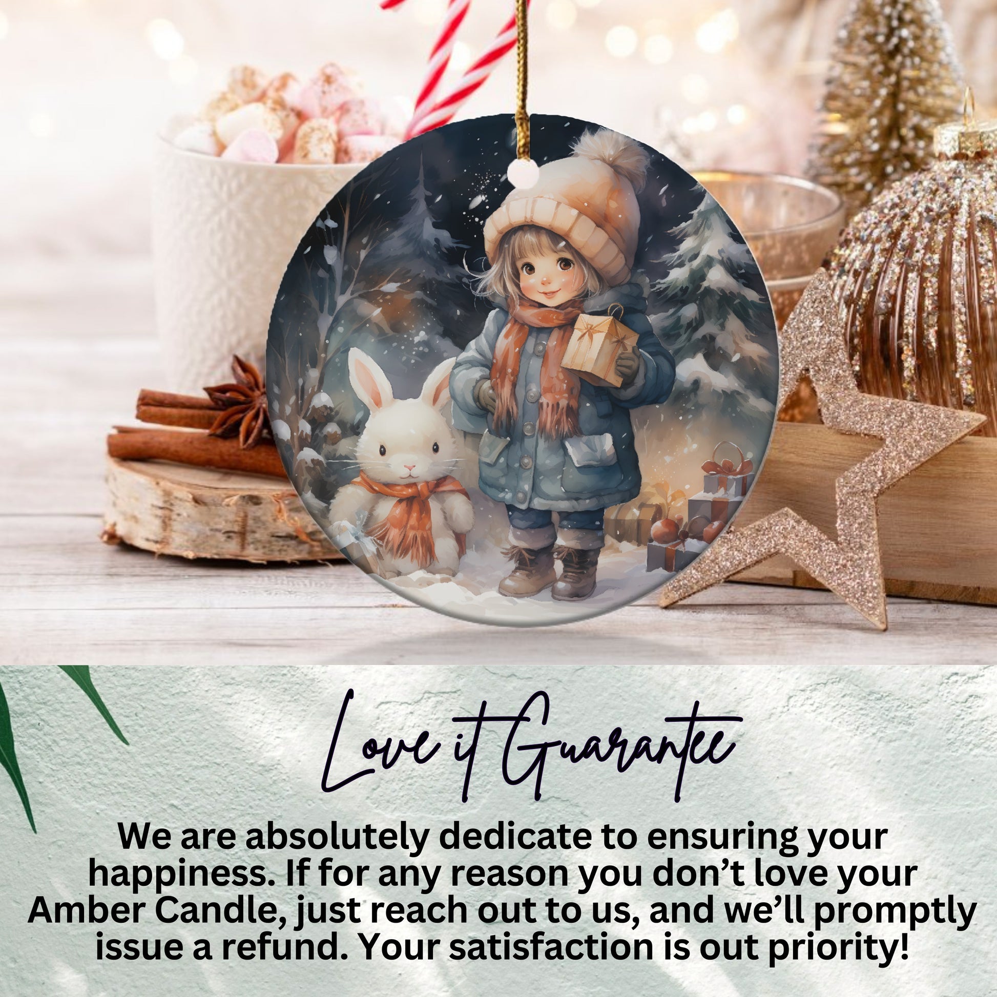 Cute Winter Girl and Bunny Scene Decorative Product