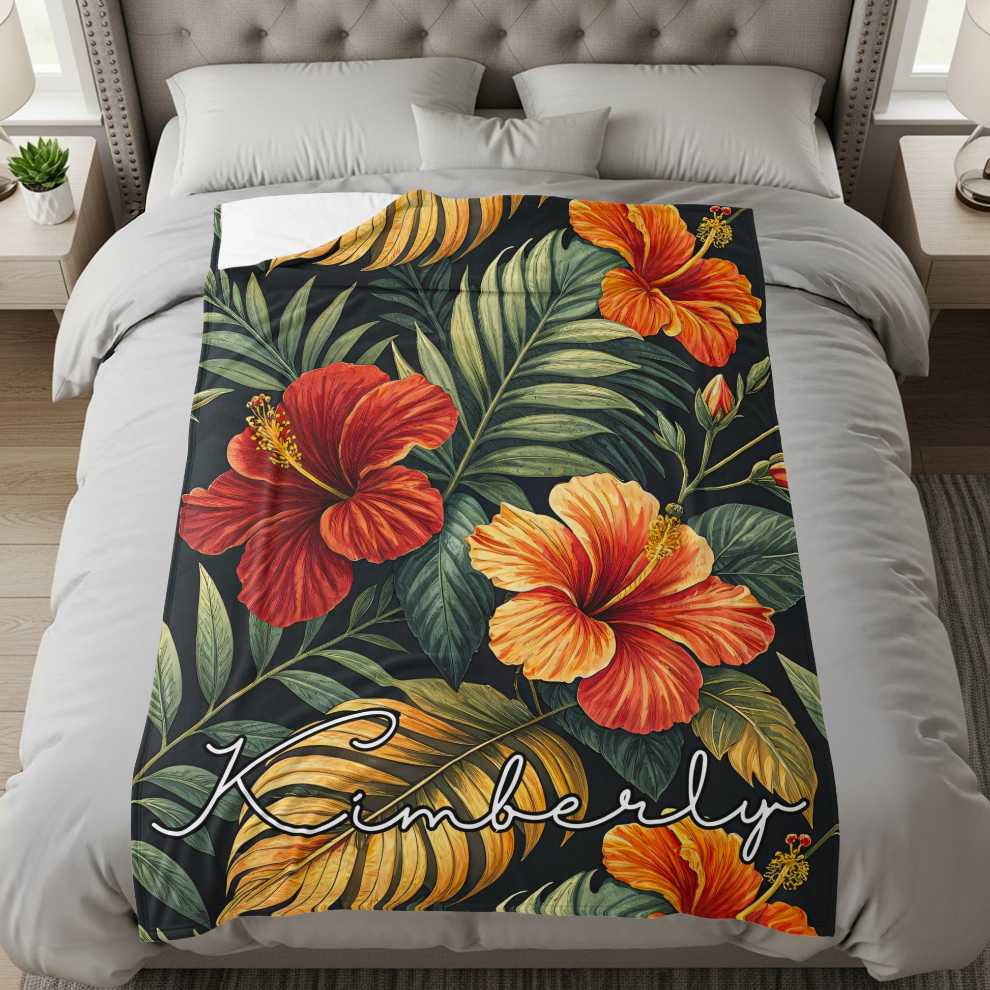 Personalized Tropical Hibiscus Floral Blanket Kimberly