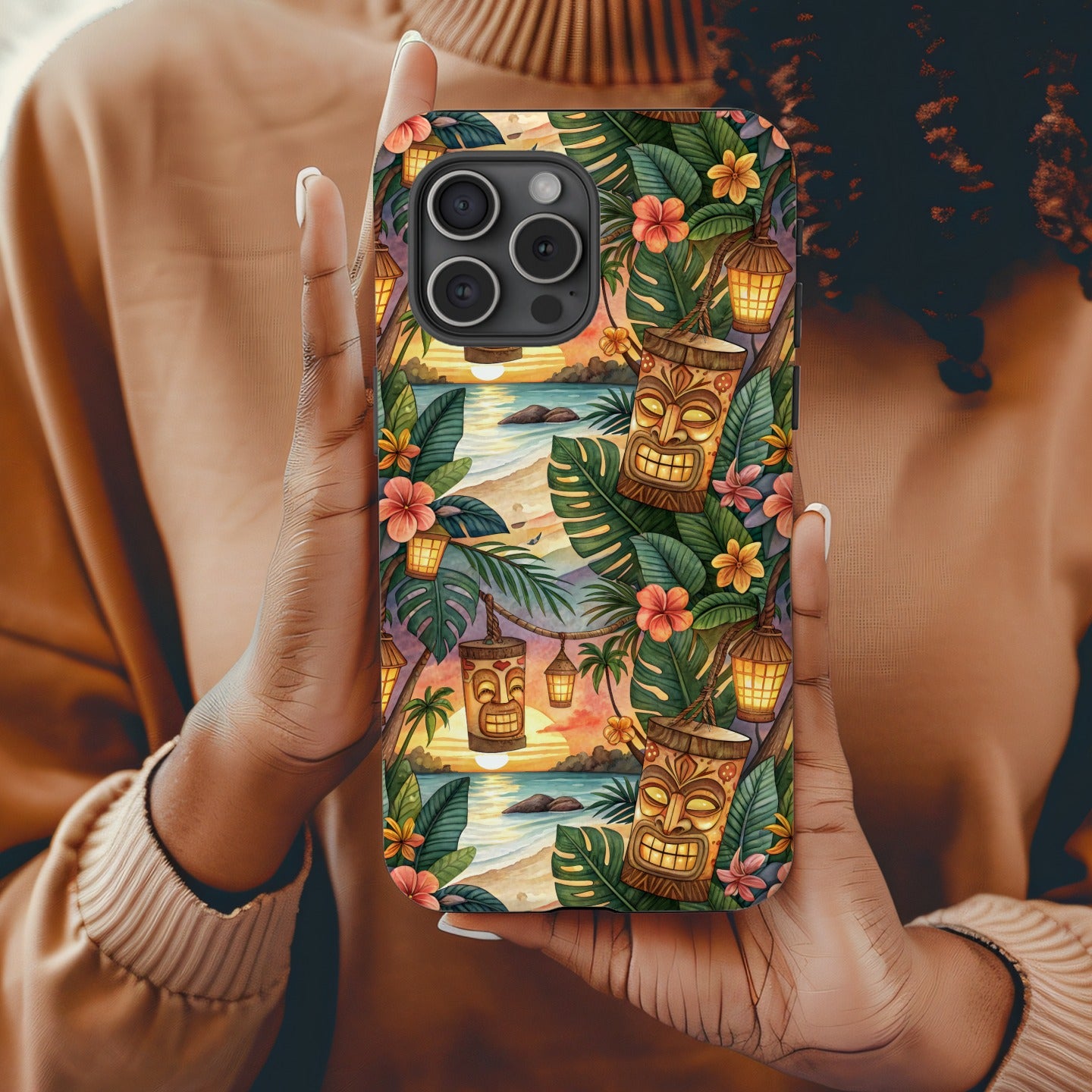 Vibrant Tiki Mask Tropical Beach Sunset Phone Case