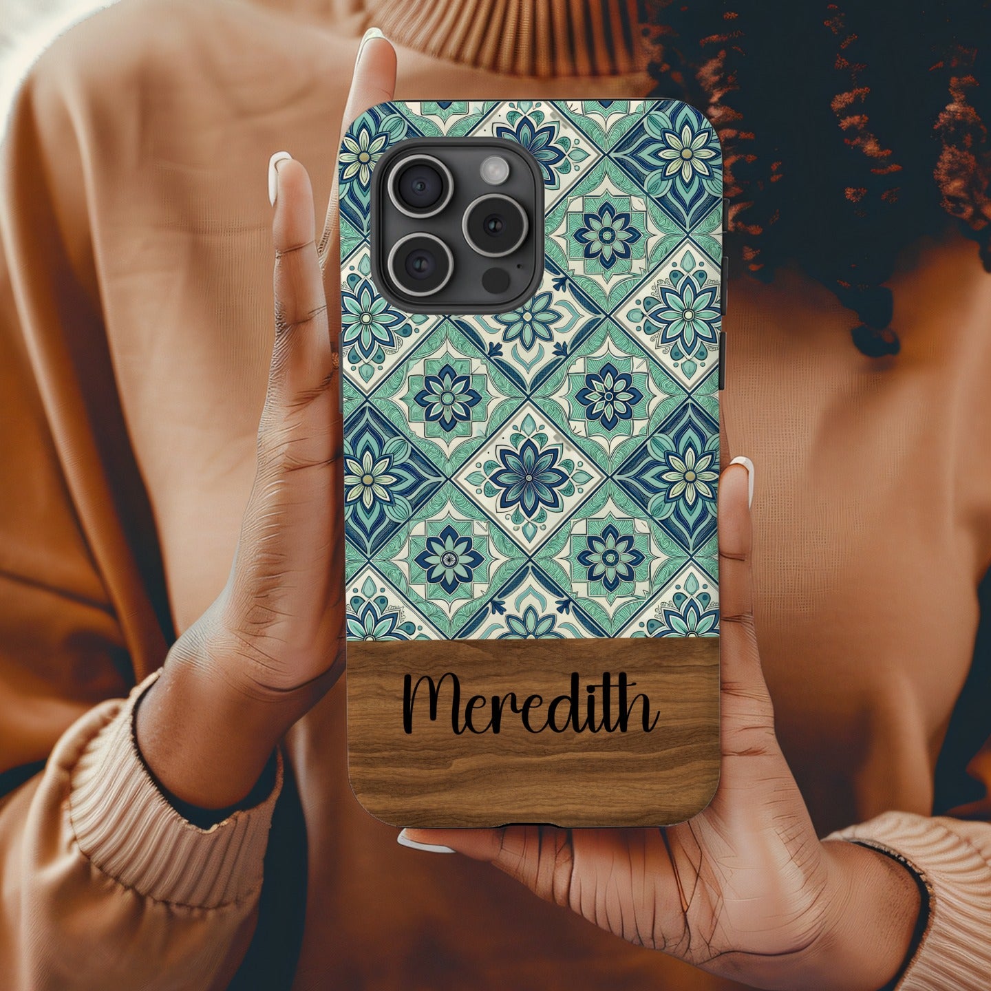 Elegant Floral Tile Design Blue Aqua Custom Phone Case - Walk Greener