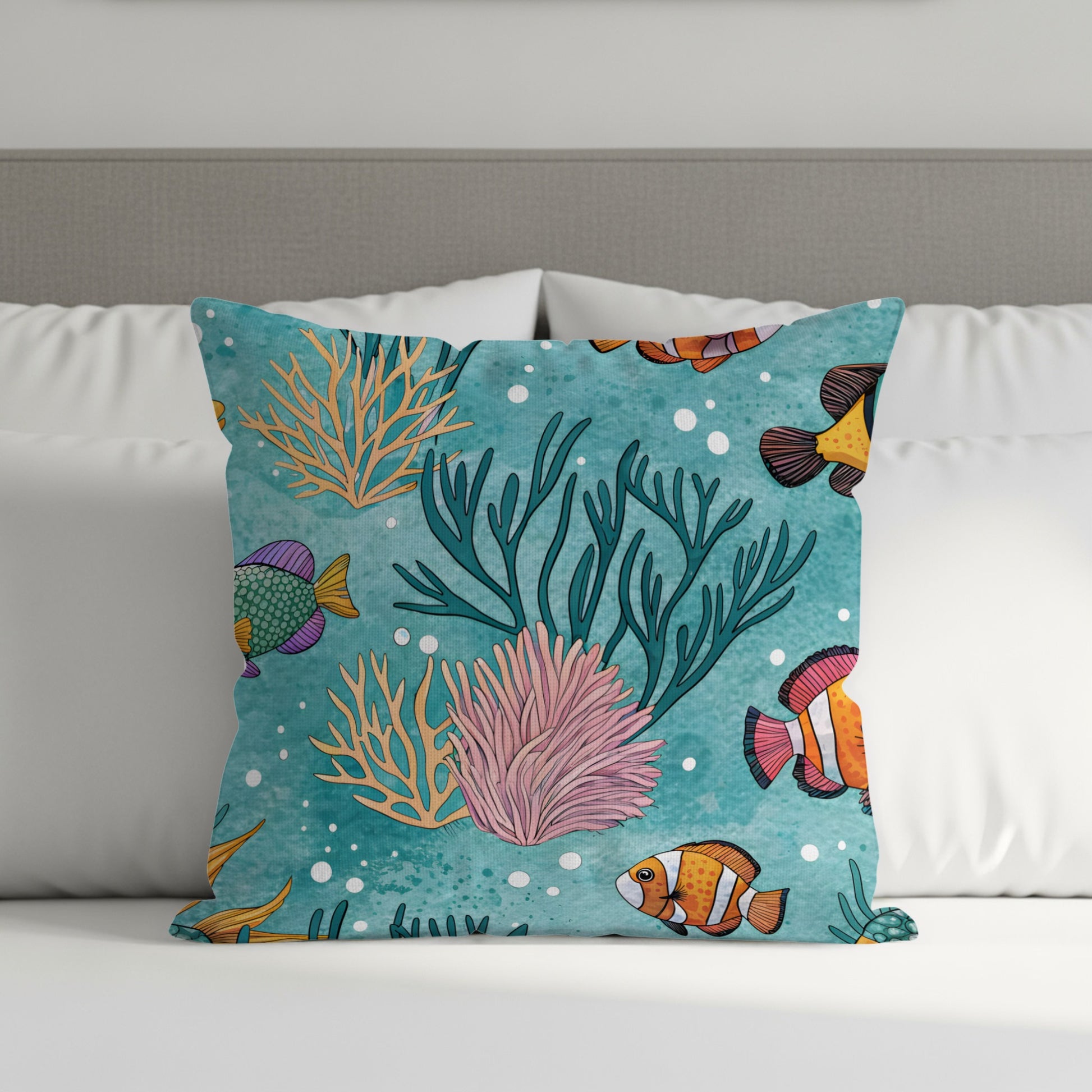 Colorful Underwater Fish and Coral Decorative Pillow