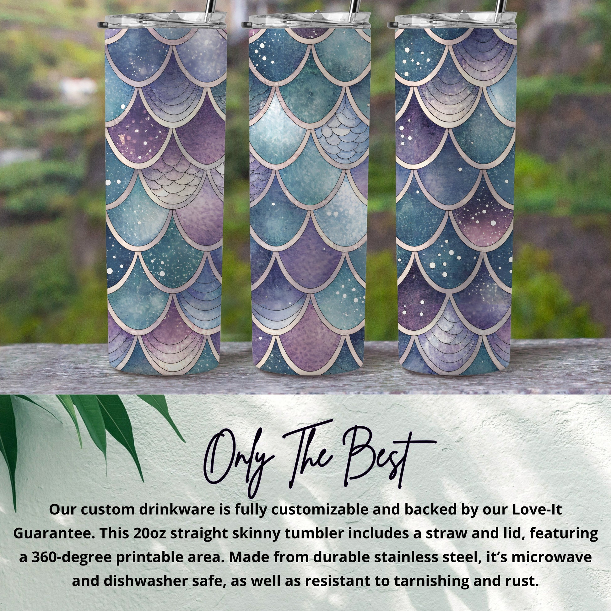 Iridescent Mermaid Scale Patterned Purple Teal Blue Tumbler - Walk Greener