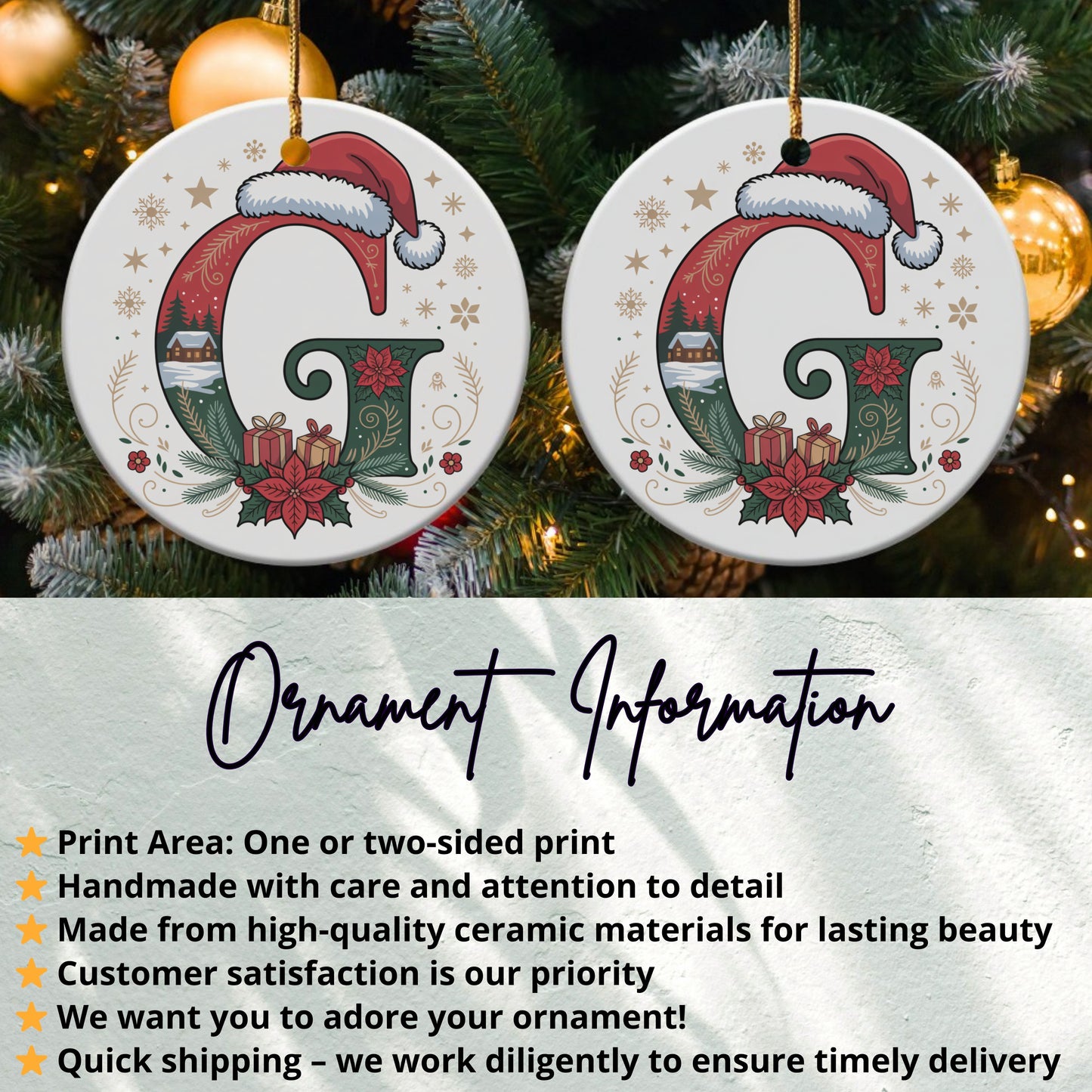 Personalized Santa Hat Initial Ornaments for Christmas product