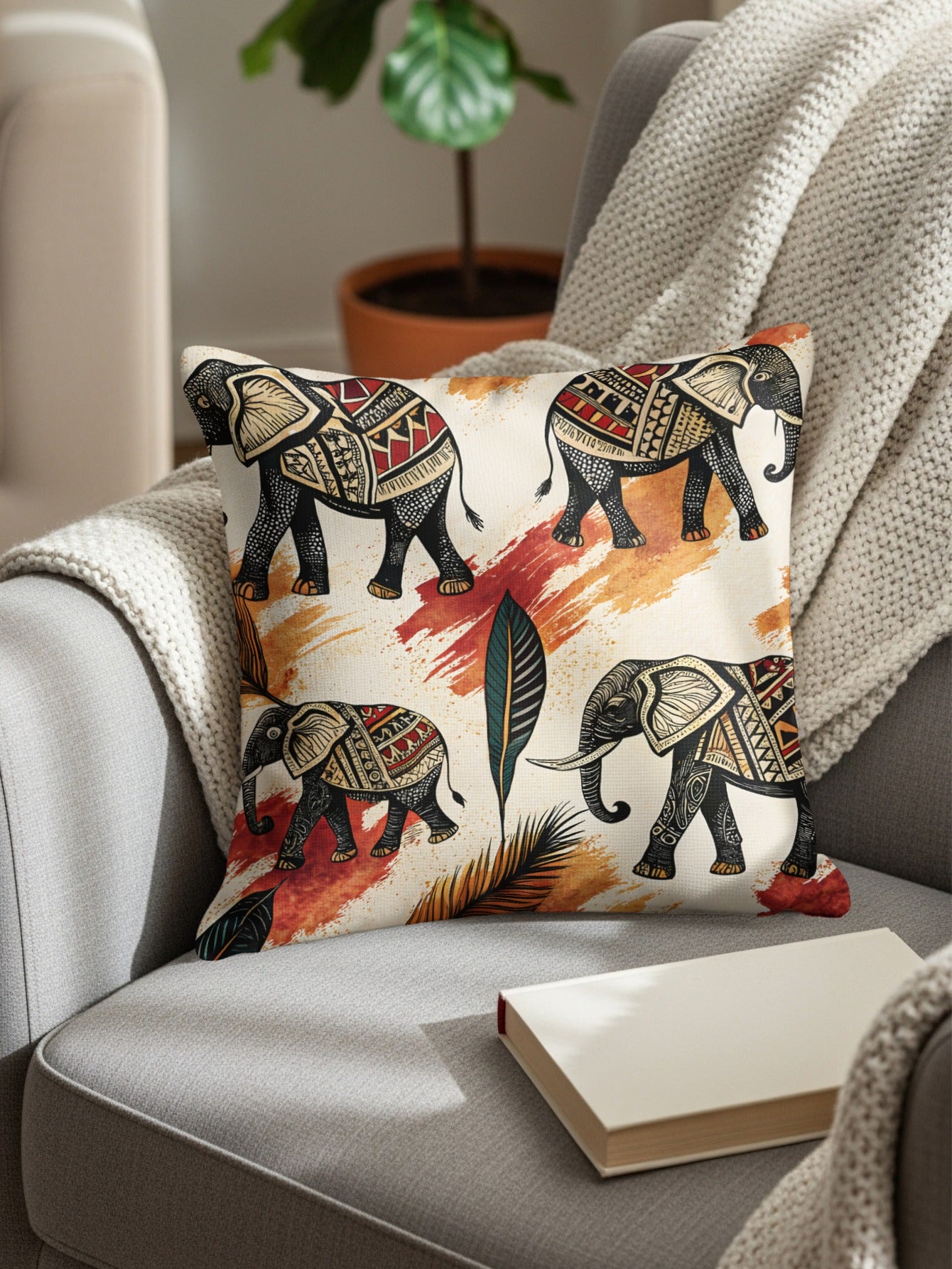 Decorative Throw Pillow with Elephant Design