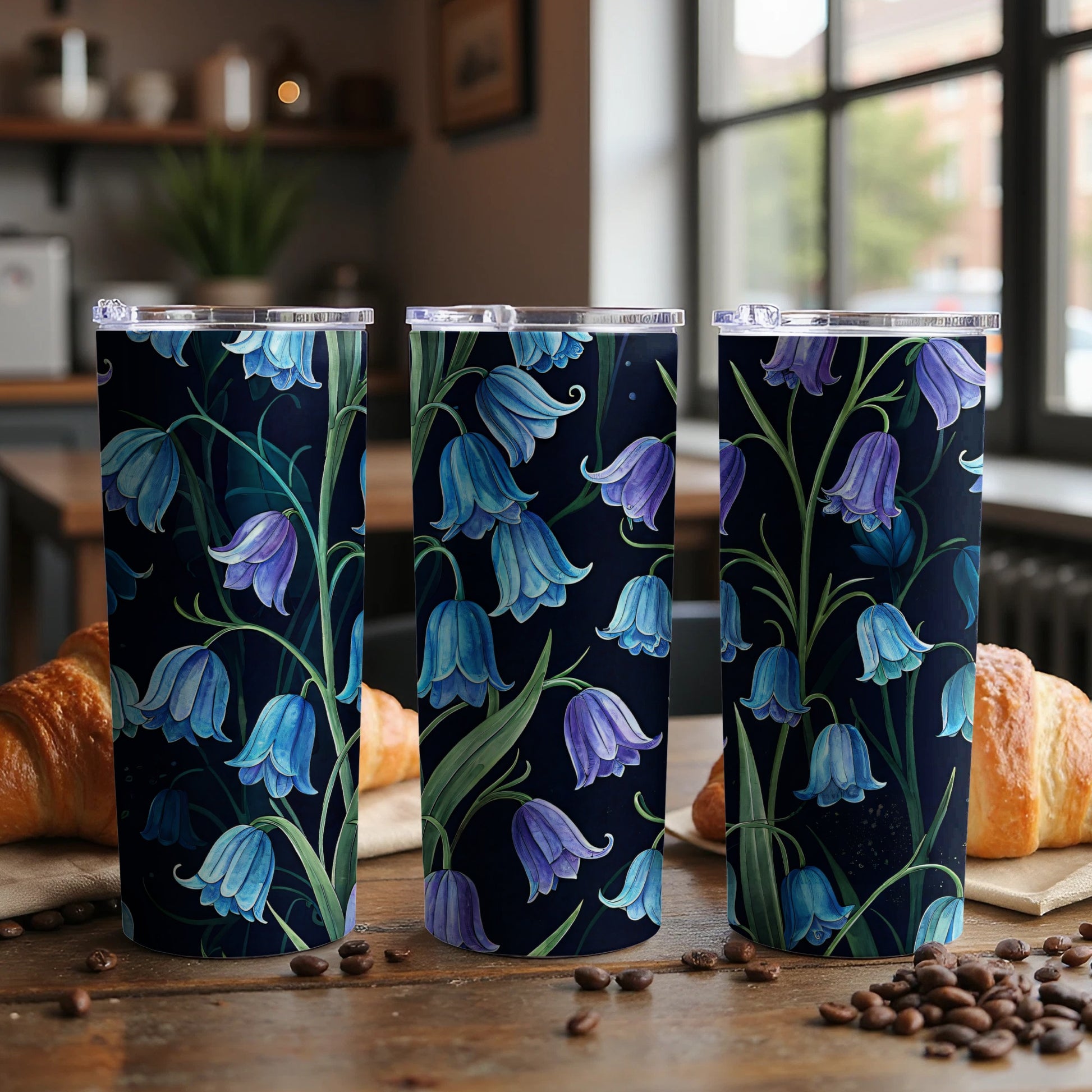 Elegant Blue Floral Travel Tumbler With Lid Tumbler