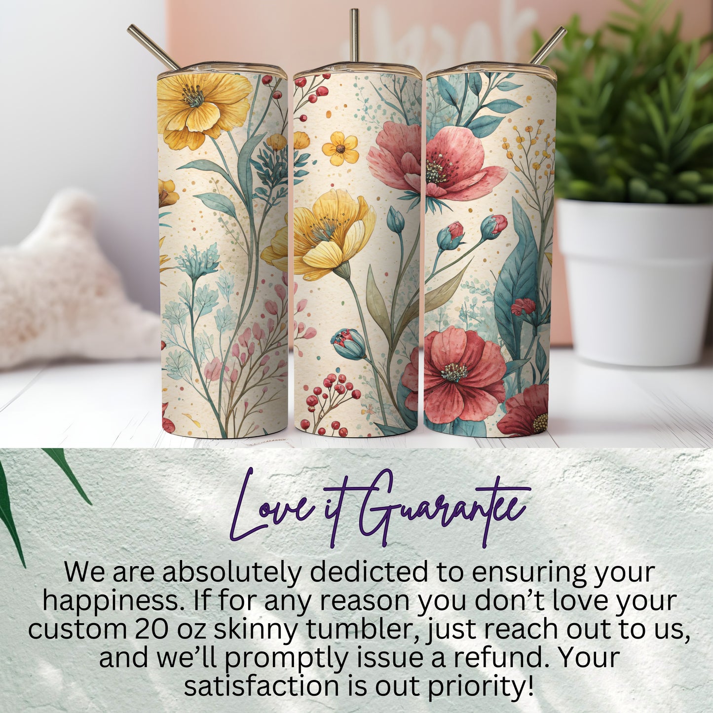 Watercolor Floral Pattern Lovely Blossoms 20 oz Skinny Tumbler - Walk Greener