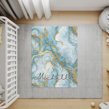 Teal and Gold Marble Custom Name Special Blanket - Walk Greener