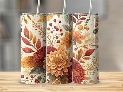 Autumn Floral Pattern Insulated Tumbler Cup