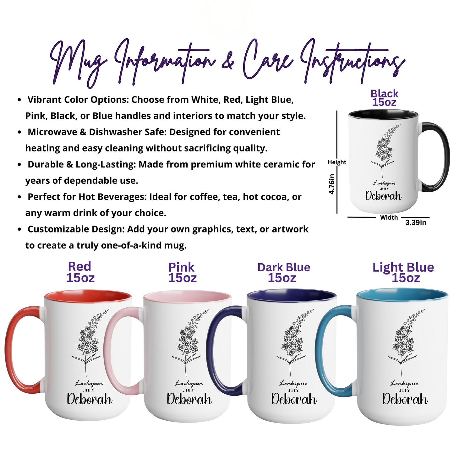 Personalized Lavender July Deborah 15oz Mug