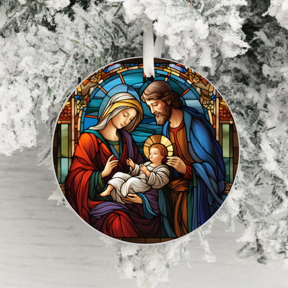 Stained Glass Nativity Scene Christmas Tree Ornament product