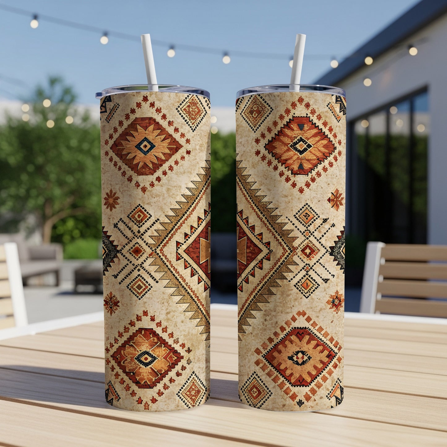 Geometric Patterned Reusable Drink Tumbler Product
