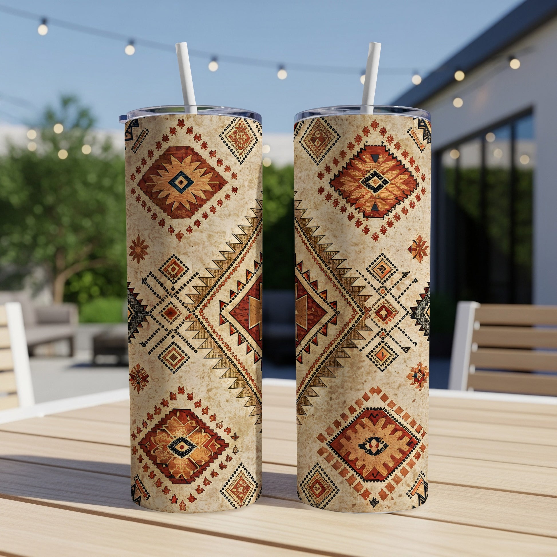 Geometric Patterned Reusable Drink Tumbler Product