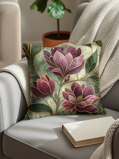 Elegant Floral Design with Gold Outlines Throw Pillows - Walk Greener