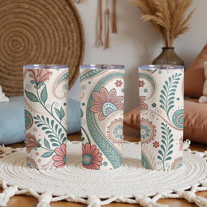 Floral Pattern Insulated Tumblers with Leaves Design
