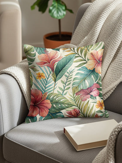 Tropical Watercolor Hibiscus Floral Pattern Pillows & Pillow Cases - Walk Greener