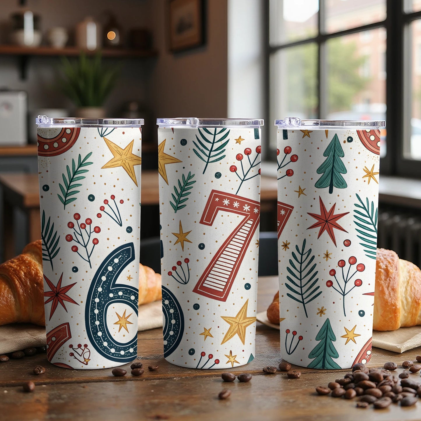 Festive Holiday Numbers and Stars Design Tumbler