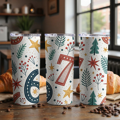 Festive Holiday Numbers and Stars Design Tumbler