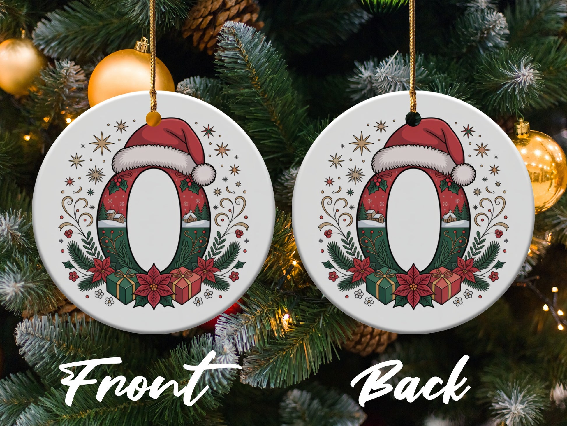 Festive Christmas Wreath with Santa Hat Ornament product