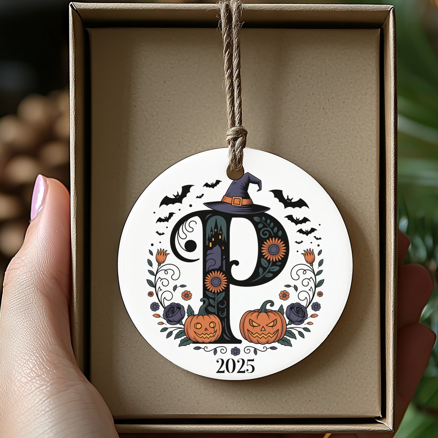 Halloween Monogram 2025 Ornament Witch Pumpkin product type