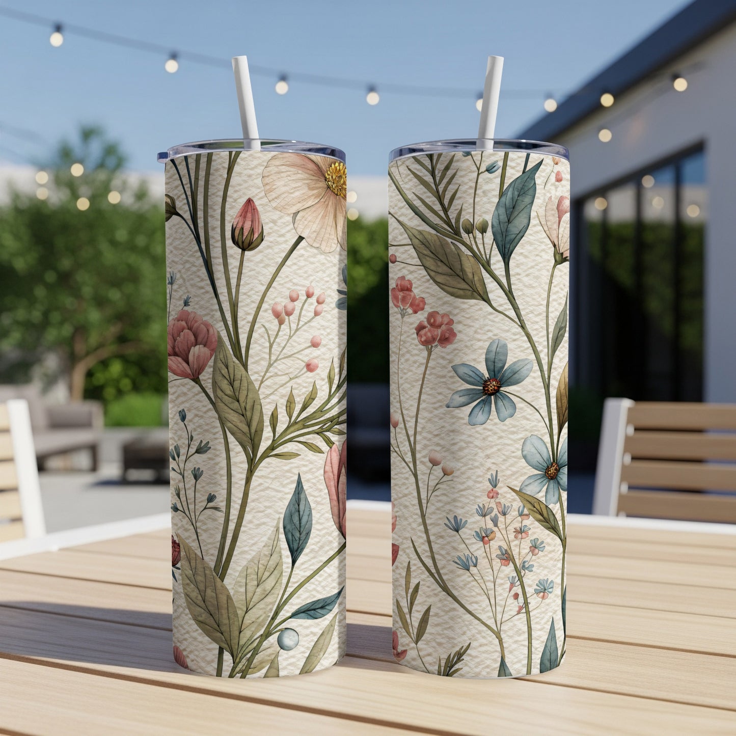 Watercolor Floral Pattern With Pastel Background 20 oz Skinny Tumbler - Walk Greener