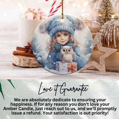 Winter Themed Girl and Owl Print Christmas Ornament product