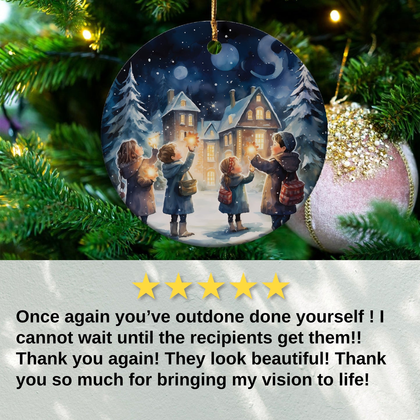 Festive Holiday Night Village Scene Ornament product