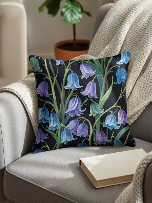 Elegant Blue Bell Floral Watercolor Pattern Decorative Floral Throw Pillows - Walk Greener