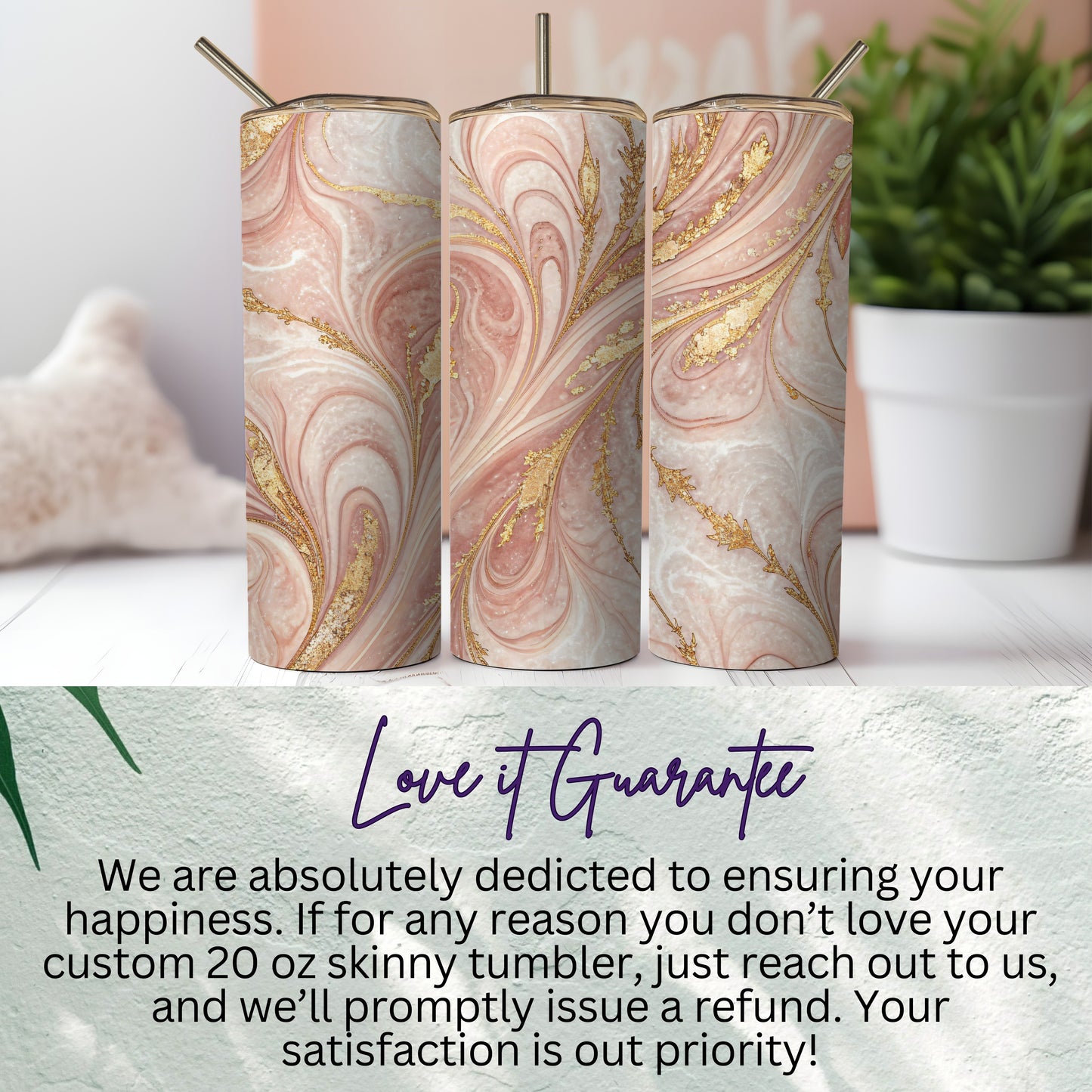 Custom 20 oz Marble Swirl Skinny Tumbler with Straw