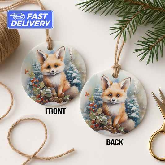 Adorable Fox Winter Scene Double Sided Ornament product type