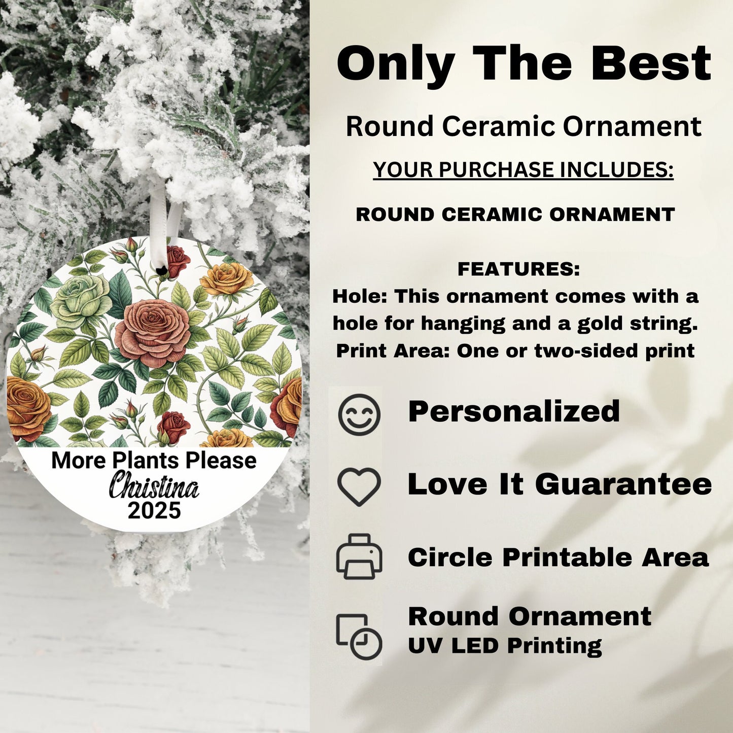 Personalized Floral Round Ceramic Ornament Product