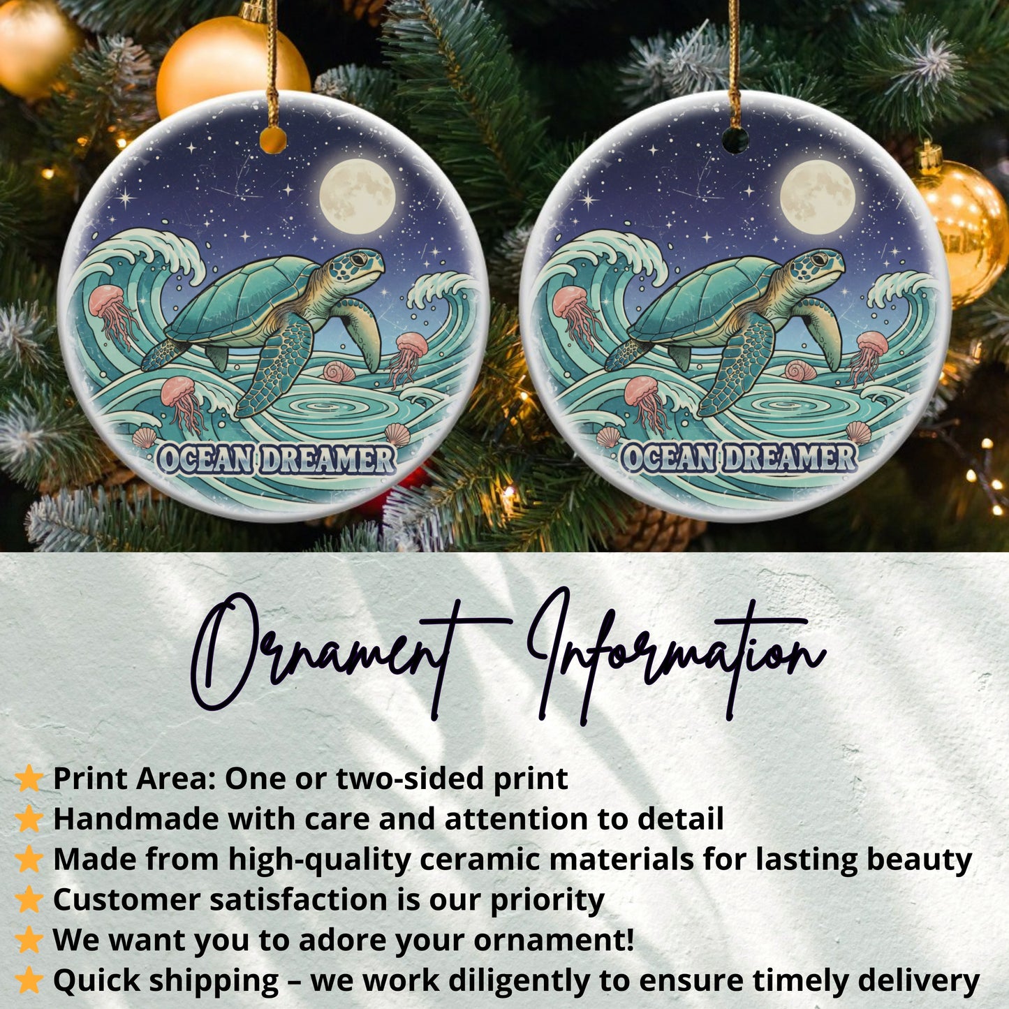 Ocean Dreamer Turtle Dual-Sided Print Ornament product