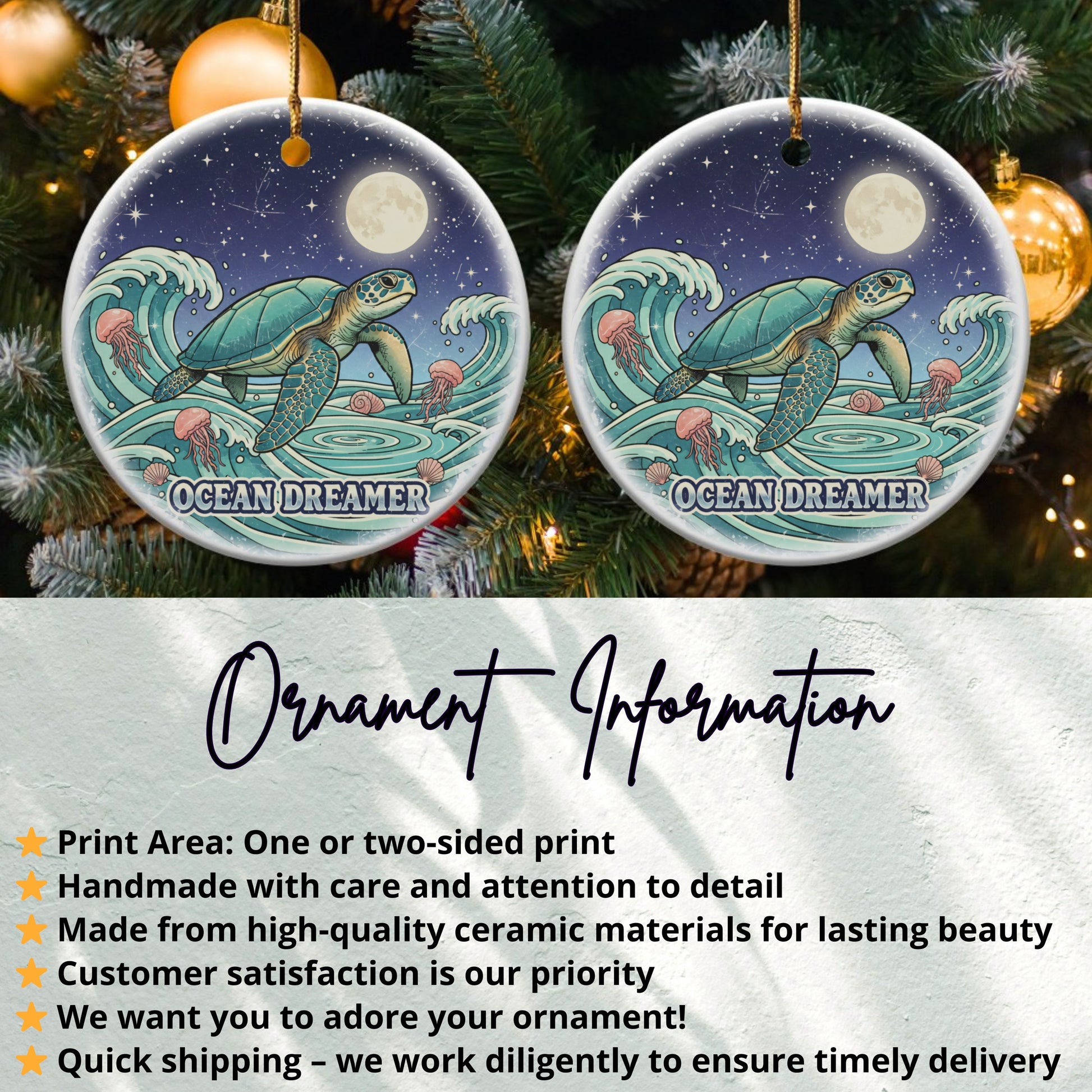 Ocean Dreamer Turtle Dual-Sided Print Ornament product
