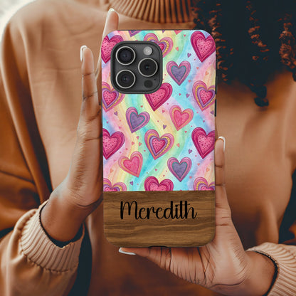 Rainbow Hearts with Custom Name Art Custom Phone Case - Walk Greener