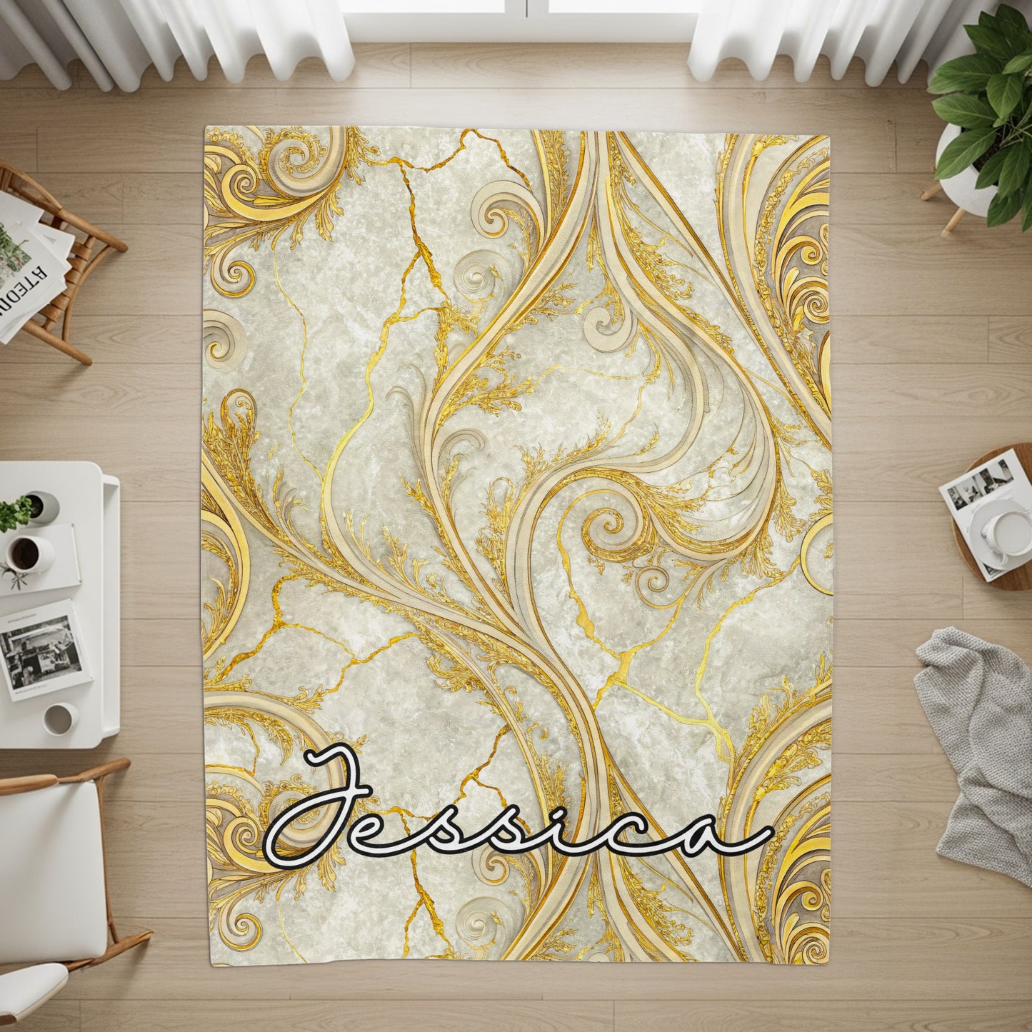 Personalized Jessica Elegant Swirl Pattern Floor Rug
